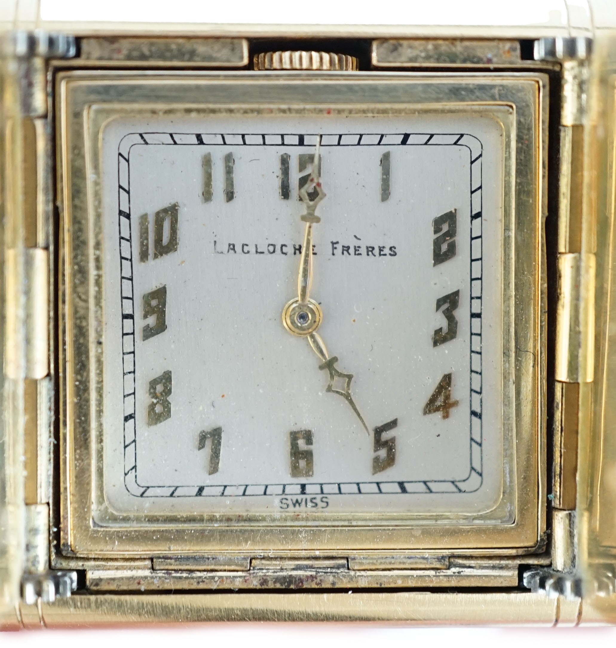 A French Lacloche Freres 18ct gold mounted travelling watch